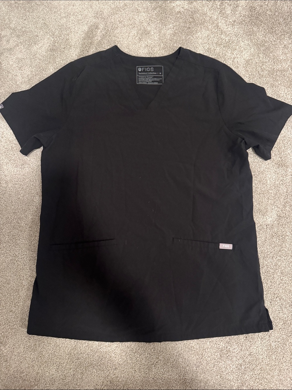 Figs Black V-Neck Scrub Top with Front Pockets